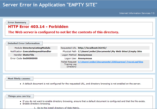 direcotry browsing microsoft webmatrix